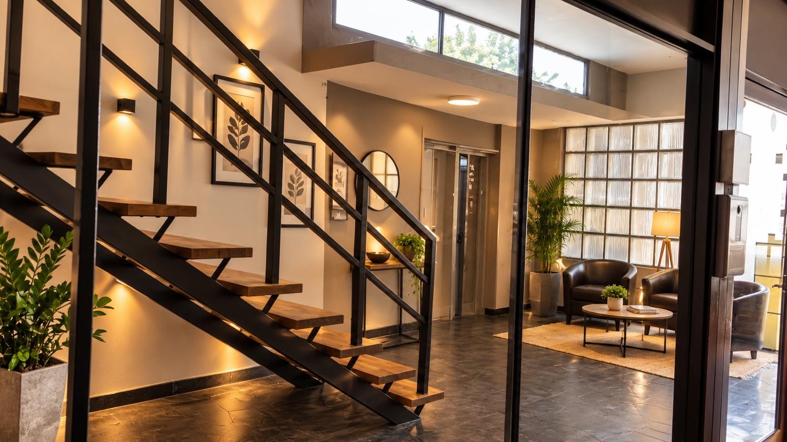 Hall de entrada del Edificio Santa Fe en Avenida Gorlero, Punta del Este